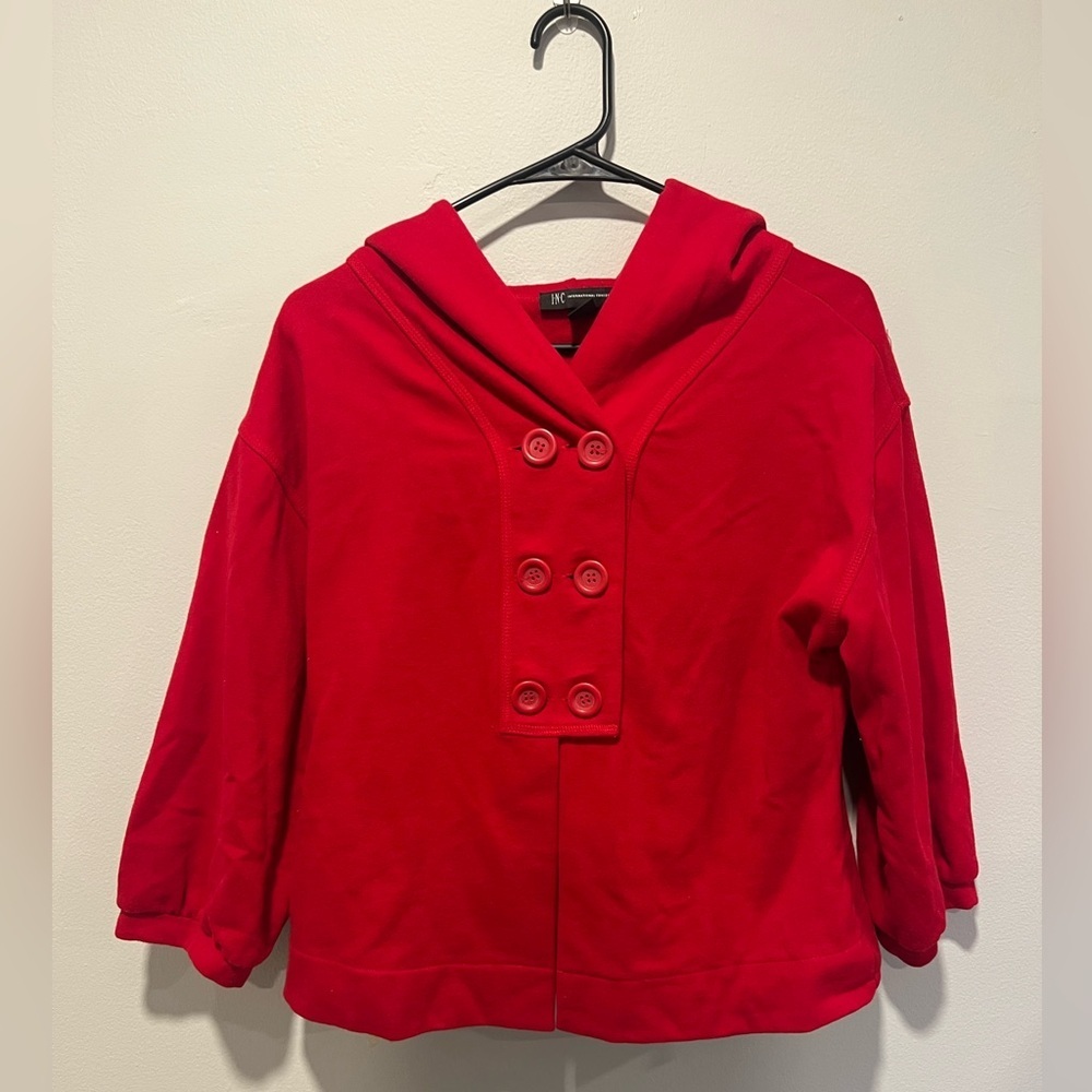 INC International Concepts Red Hoodie Jacket Button Front Sweatshirt Large - Picture 1 of 3